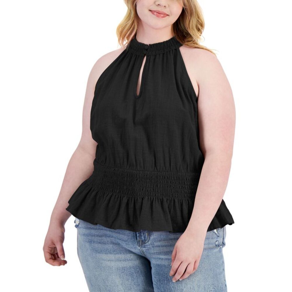 INC International Concepts Plus Size Smocked Cotton Halter Top